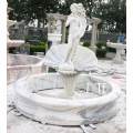 Outdoor stone marble water fountain with nude lady woman statue sculpture
